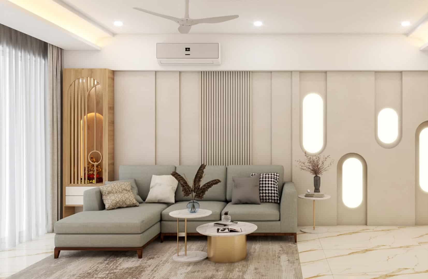 Aura FORM Series custom-shape illuminated LightPanel discs in an elegant mirrored lounge