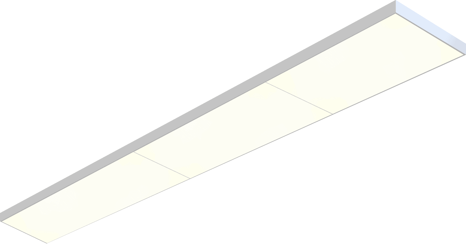 Infinity Cloud SOL Series product drawing of a long linear ceiling panel with a segmented warm-white glowing diffuser