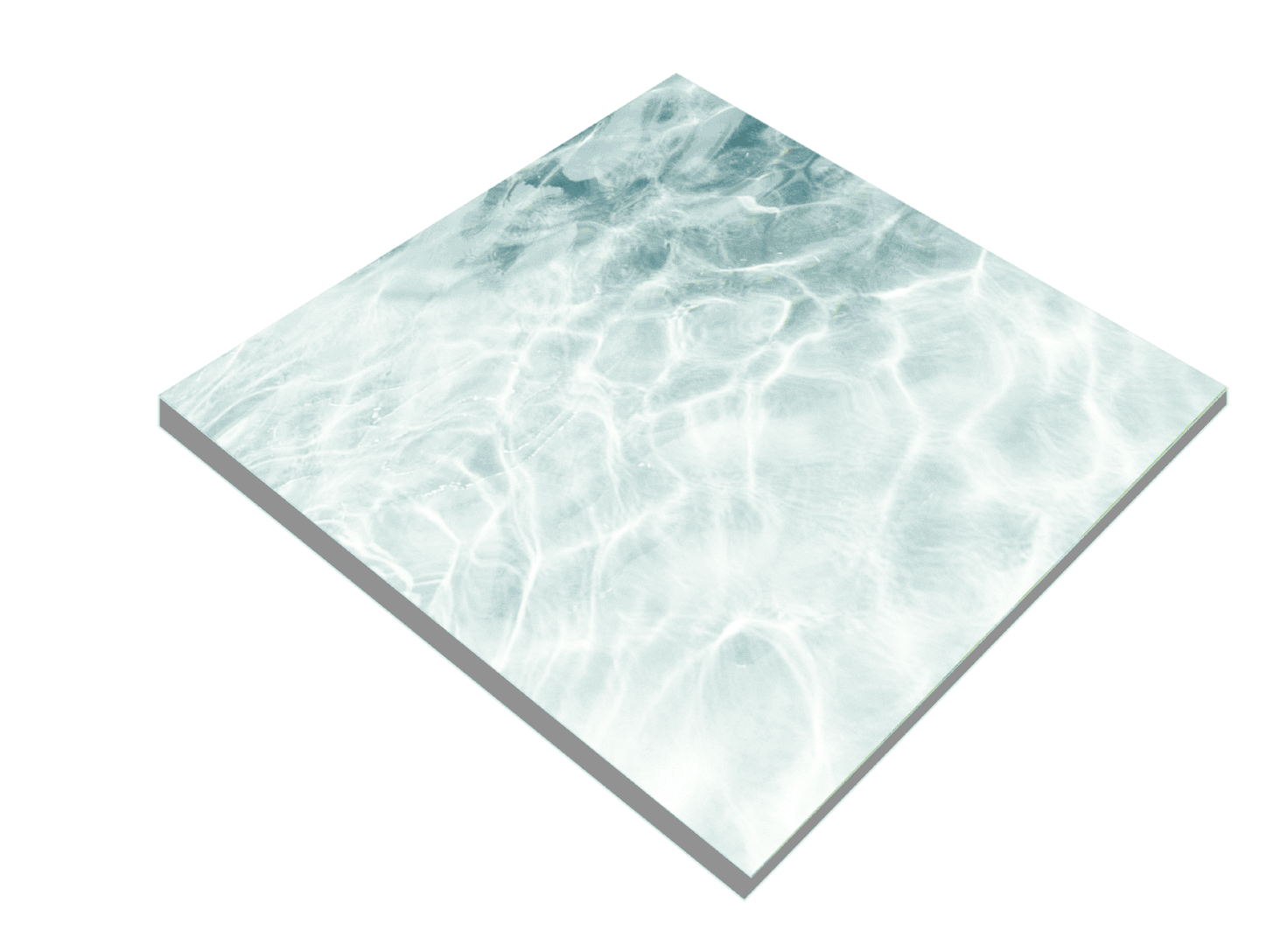 Aura STUDIO Series product drawing of a square LightPanel with a printed water ripple graphic on the surface