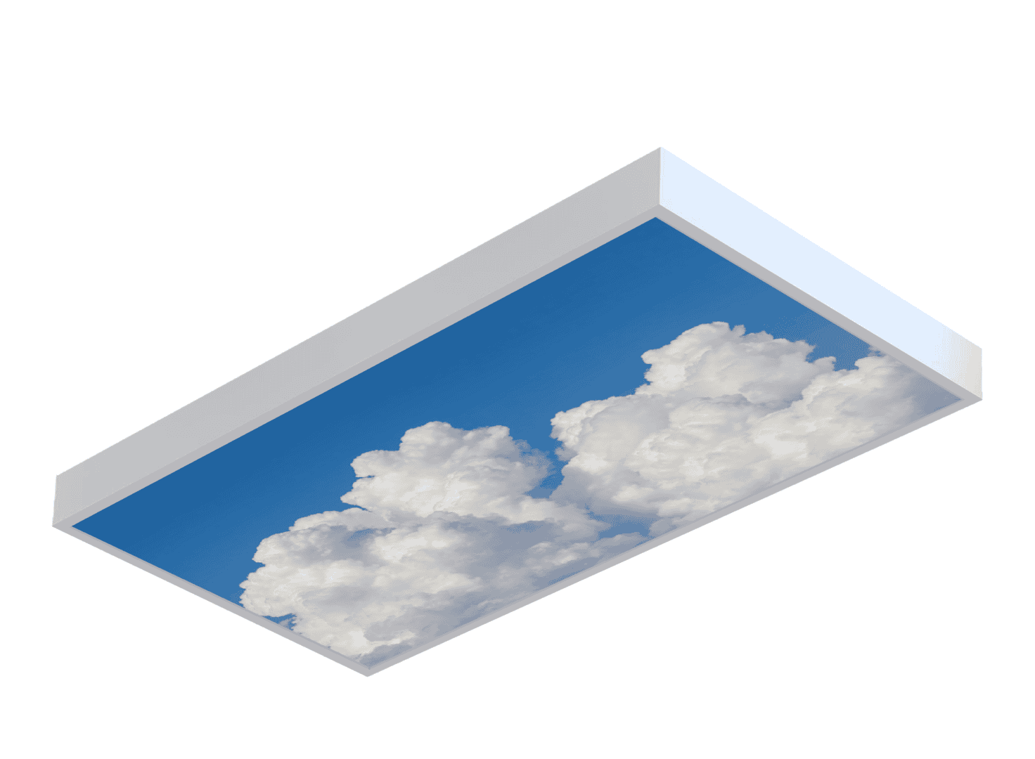 Cloud STUDIO Series product drawing of a ceiling luminaire with a printed sky-and-cloud graphic on the diffuser face