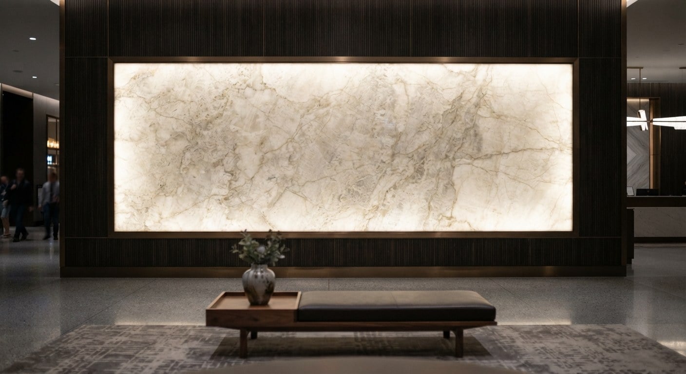 Strata LED strip matrix — stone feature wall